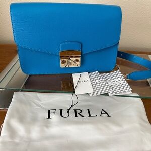 Furla Metropolis Shoulder Bag Made in Italy - Cerulean Blue